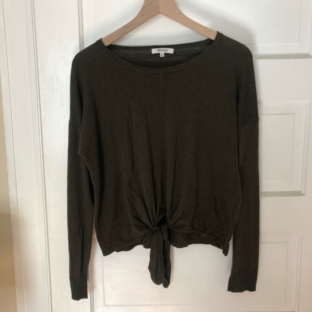 Madewell Tie Front Sweater (Olive)